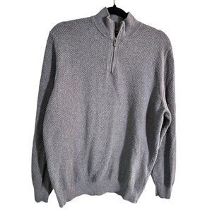 Massimo Dutti Gray Mock Neck Quarter Zip Sweater Textured Knit Pullover Sz L